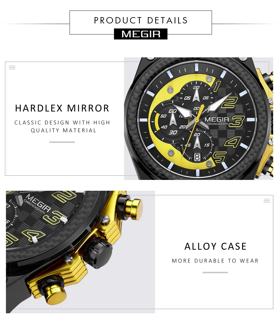 MEGIR Watch Men Sport Watches Army Top Brand Waterproof Auto Date Chronograph Luminous Hand Fashion Military Clock Montre Homme