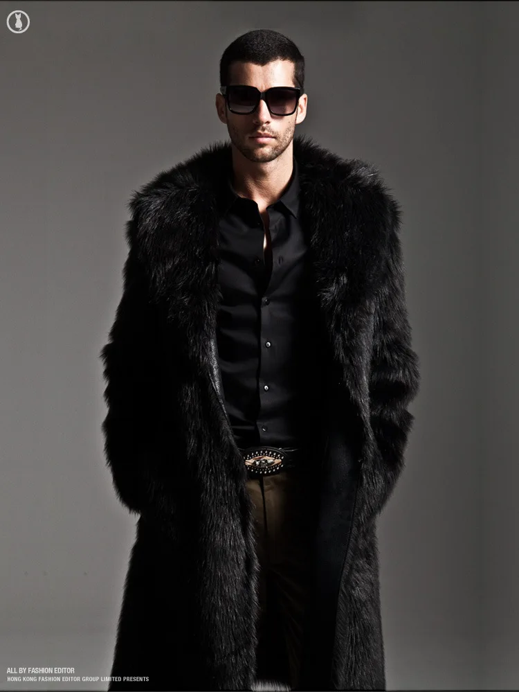 Men's Faux Fur Long Coat Brown/black Warm And Comfortable Winter New Brand Maylooks Hn128