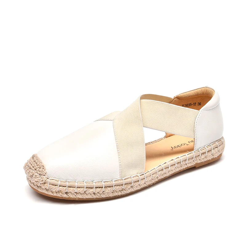 Beige BeauToday/обувь в рыбацком стиле; женские лоферы из натуральной телячьей кожи с перекрестной шнуровкой; летние женские туфли на плоской подошве ручной работы; 30065 - Цвет: Beige