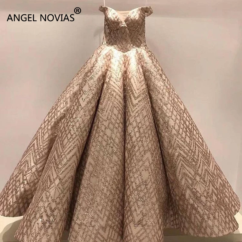 Kopen Angel Novias Lange Abendkleider 2018 Baljurk Puffy Champagne Arabisch Avondjurk 2018 Kaftan Dubai Formele Avondjurken