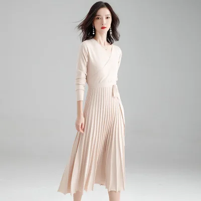 2018 осеннее и зимнее высококачественное тонкое женское трикотажное платье с