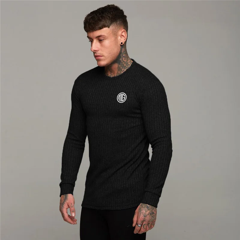 

Muscleguys 2021 Spring Fashion Sweaters Men Casual O-Neck Slim Fit Long Sleeve Knitted T Shirt Mens Pullovers Men Brand Clothing