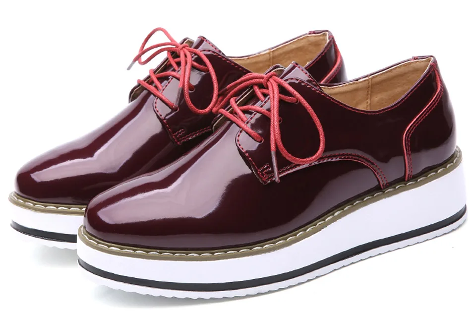 Spring Creeper Women Shoes Patent Leather Platform Shoes Women Flats Fashion Loafers Women Brogues Shoes Oxford Footwear
