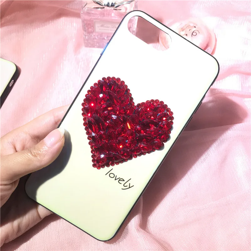 Для iPhone 6 7 8 Plus x со стразами Дело сердце любовь С кристалалми и случае модные
