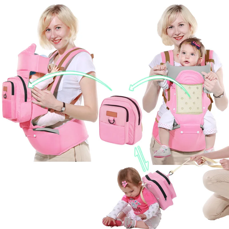 Pink Переноска для малышей, слинг для младенцев, эргономичный рюкзак, набедренное сиденье для новорожденных, детская мягкая сумка, сумка-кенгуру с сумками для мам BB3031 - Цвет: Pink