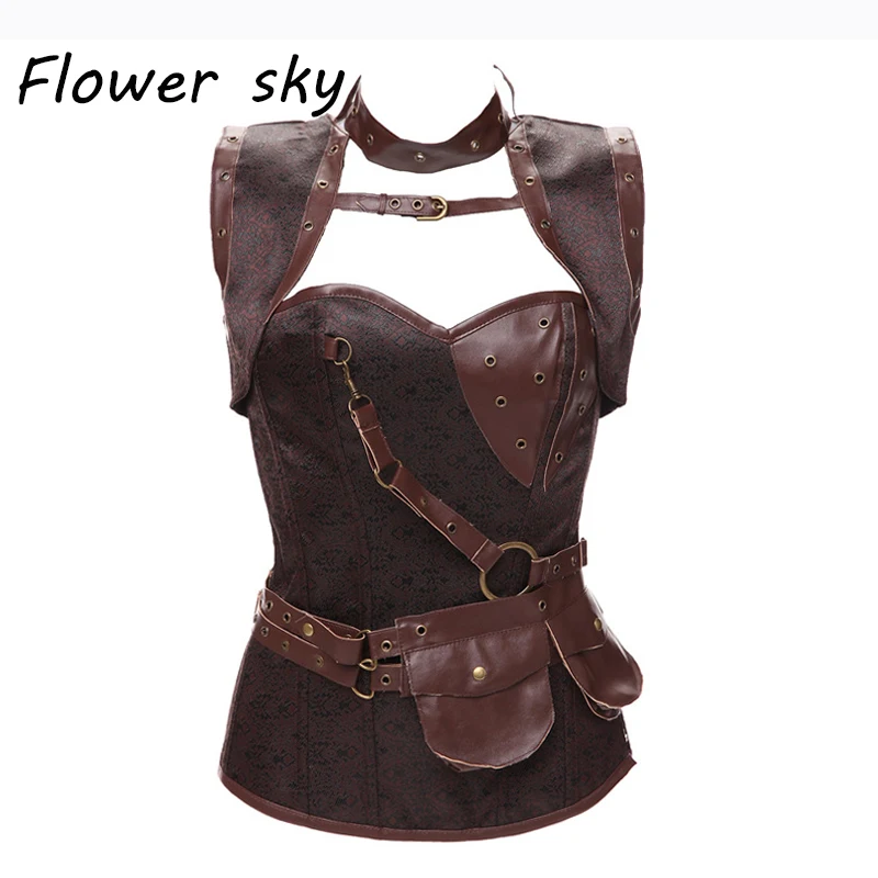 Женский корсет в стиле стимпанк из парчи винтажный Ретро со стальными косточками