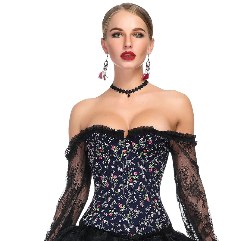 Wechery, Женский стимпанк корсет, сексуальный, длинный рукав, кружево, корсеты, на шнуровке, бюстье, корсеты для осанки, вечерние, Клубные, свадебные, размера плюс