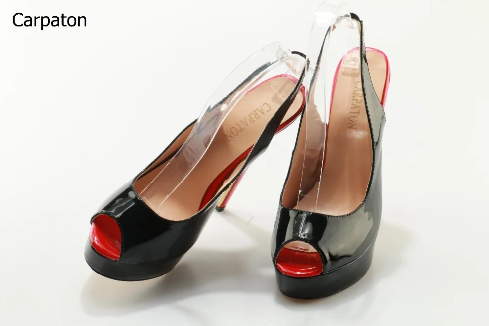 Лидер продаж 2017 женский черный и красный открытый носок слипоны туфли босоножки