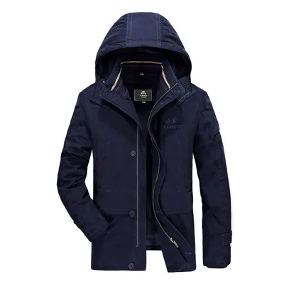 BLUE 5XL флисовая подкладка Съемная русская зимняя куртка мужская брендовая ветрозащитная теплая утолщенная кашемировая Мужская парка зимнее пальто - Цвет: BLUE