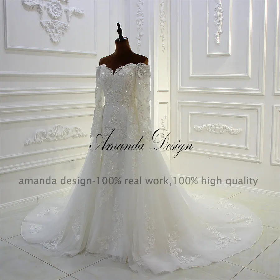 Свадебное платье с открытыми плечами и кружевной аппликацией Amanda Design robe de mariee