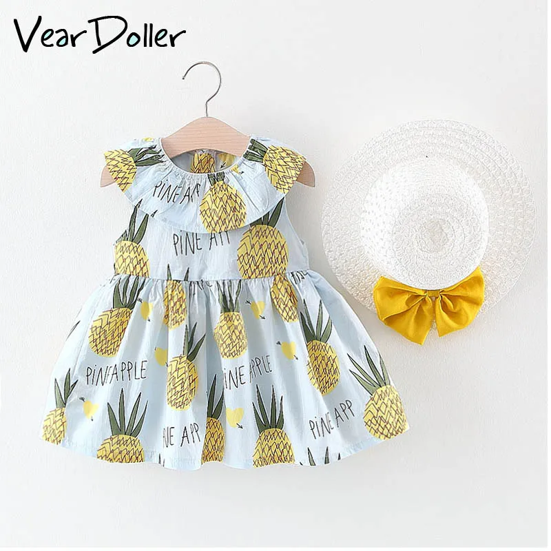 Veardoller Kids Girls Dress 2019 New Summer Cute Pineapple Pattern Sleeveless Baby Clothing with Hat | Детская одежда и обувь
