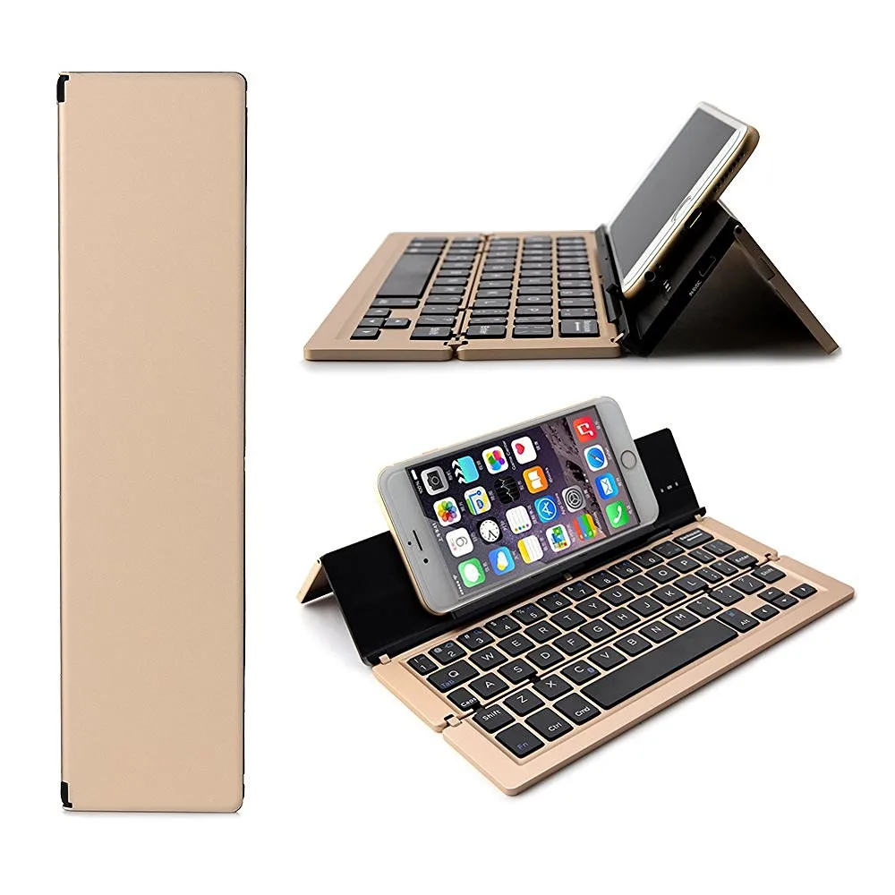 Gold Складной беспроводной Bluetooth 3,0 клавиатура из алюминиевого сплава для iPad iPhone samsung huawei Настольный ПК телефон - Цвет: Gold
