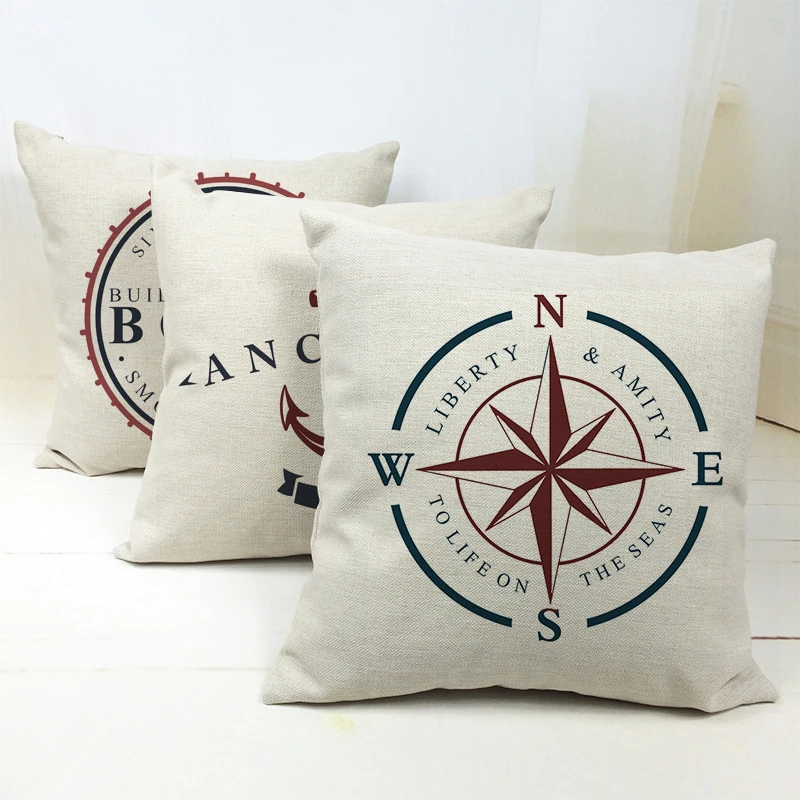 

Ocean Seafarer Voyager Boats Anchors Compass Cushion Covers Pillow Cover Decorative Sofa Seat Throw Linen Cotton Pillow Case