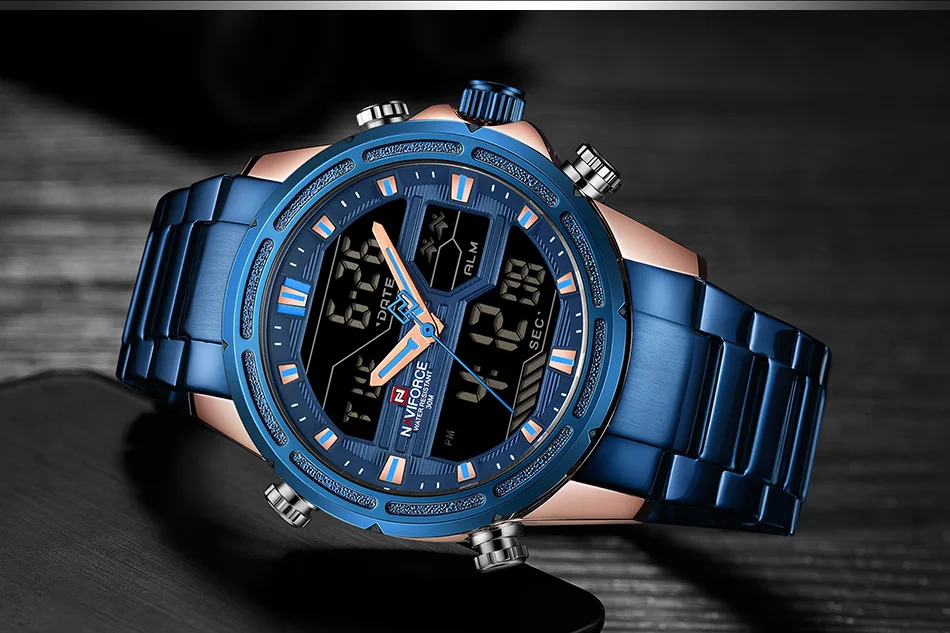 NAVIFORCE люксовый бренд мужские военные спортивные часы мужские модные армейские кварцевые часы мужские из нержавеющей стали светодиодный аналоговые цифровые часы
