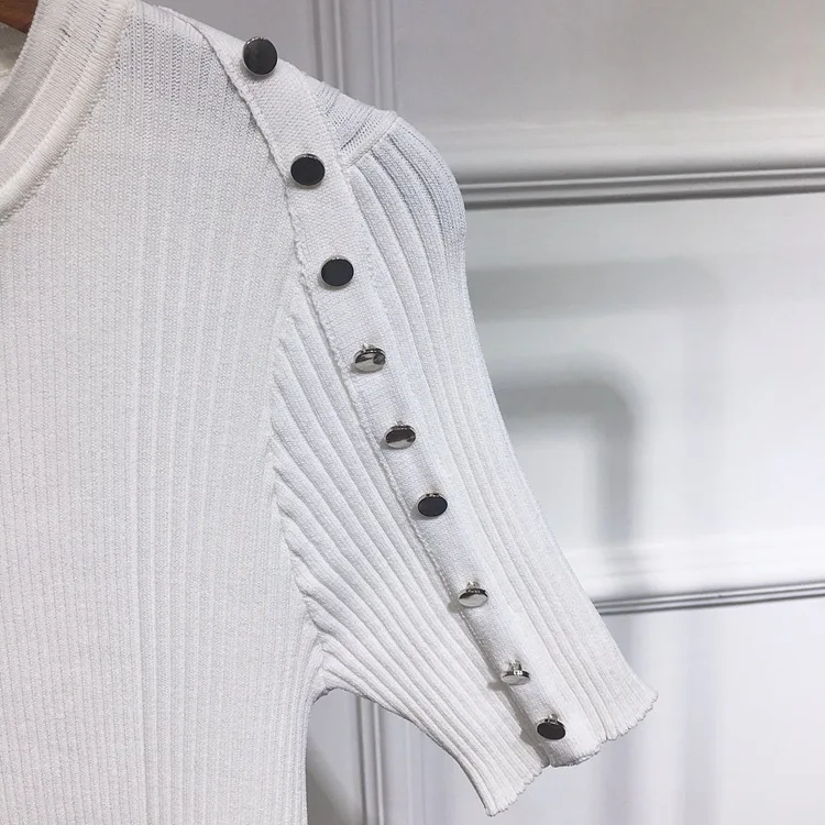KENVY Брендовые женские Модные High-end класса люкс летние тонкие из бисера, с коротким рукавом, тонкая трикотажная футболка футболки для девочек
