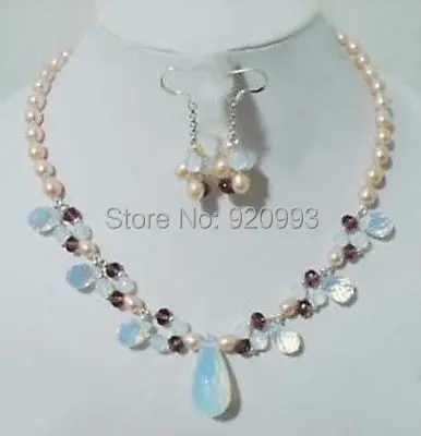 

Wholesale******beautiful pink pearl opal necklace earrings set