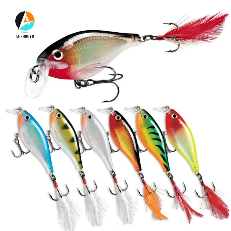 AI SHOUYU 1 шт. Minnow приманки для ловли рыбы 9 см/13g жесткие с Перо хвоста бас воблер Pesca