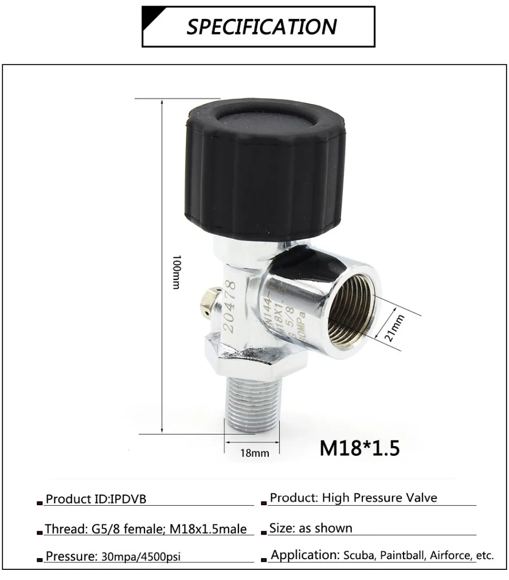 PCP Пейнтбол вкл/выкл клапаны M18x1.5 300 бар 4500psi G5/8 Женский цилиндр высокого давления углеродного волокна бак Din Клапан заполняющая станция