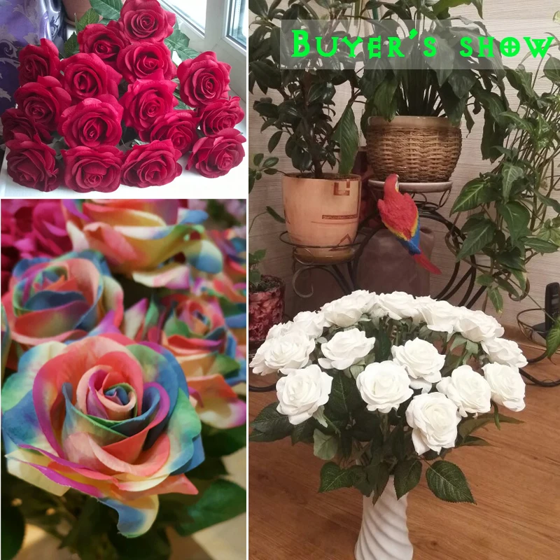6 шт. розы шелковые искусственные цветы натуральный латекс|rose silk artificial flower|artificial
