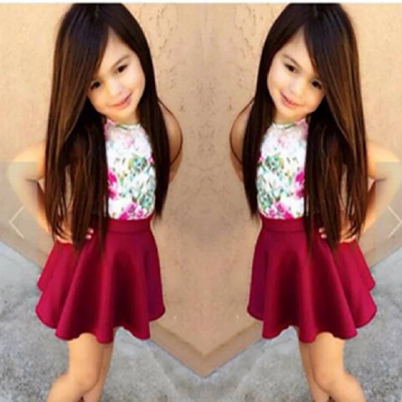 Новое поступление 2018 модное платье для девочек футболка с цветочным принтом +