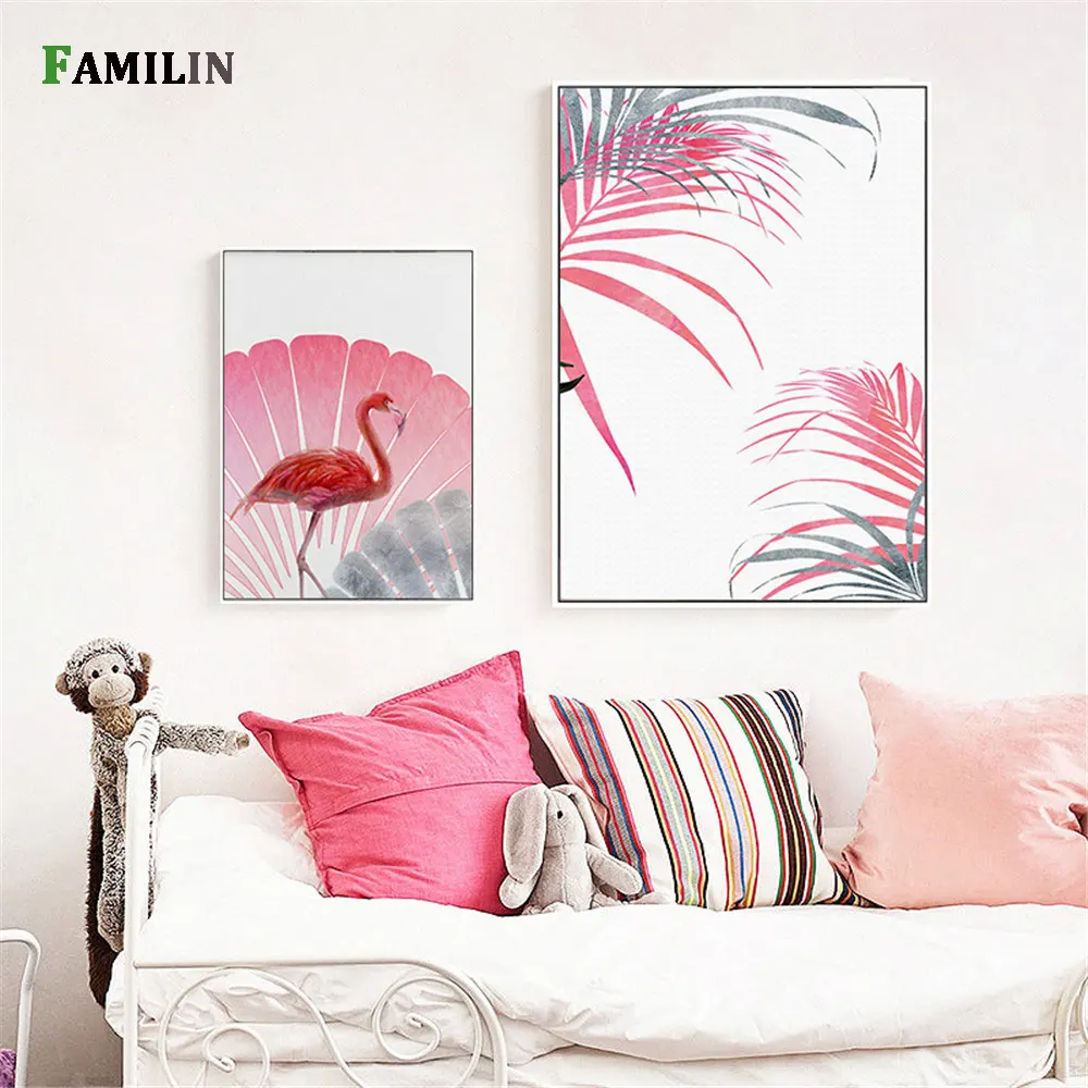 Скандинавское украшение розовый цветок холст художественная живопись фламинго