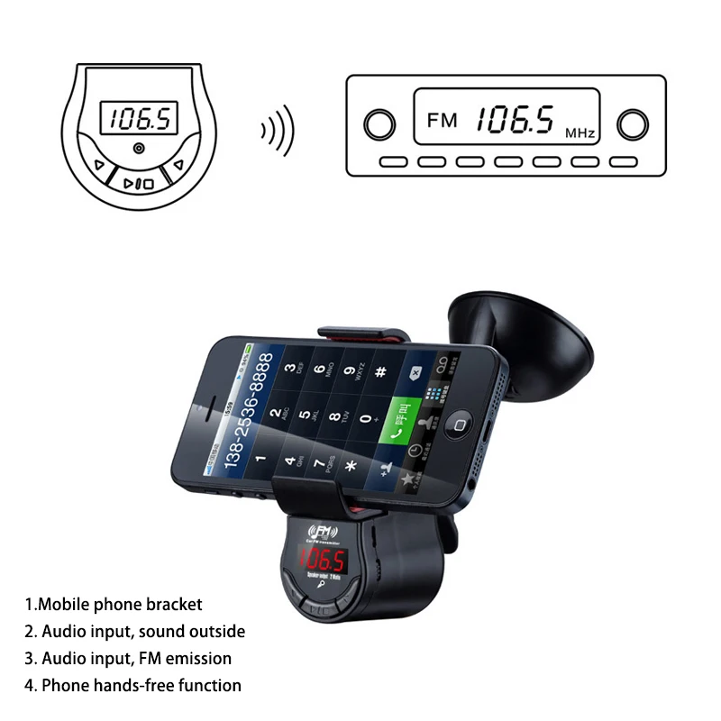Универсальный автомобильный держатель для смартфона с зарядкой Bluetooth Handsfree Fm