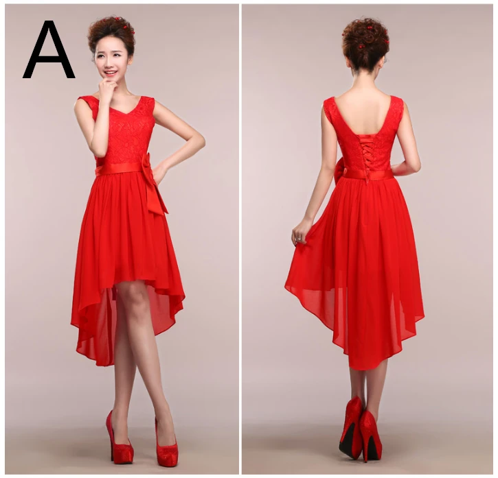 Женское Короткое платье подружки невесты Красное Кружевное длинное для модель