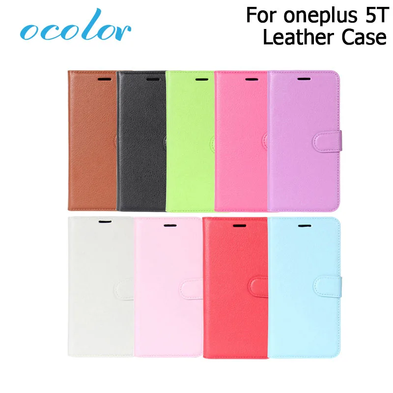 ocolor For oneplus 5T Flip Leather Case With Stand Function Protective Skin Cover Wallet Bag one plus Mobile Accessories | Мобильные