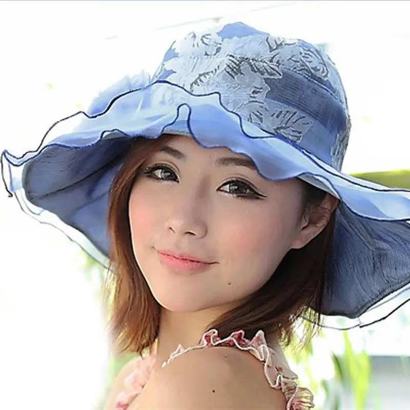 VBIGER Women Summer Sun Hat Sunproof Large-Brim Fashionable Beach Cap with Lace Flowers | Аксессуары для одежды