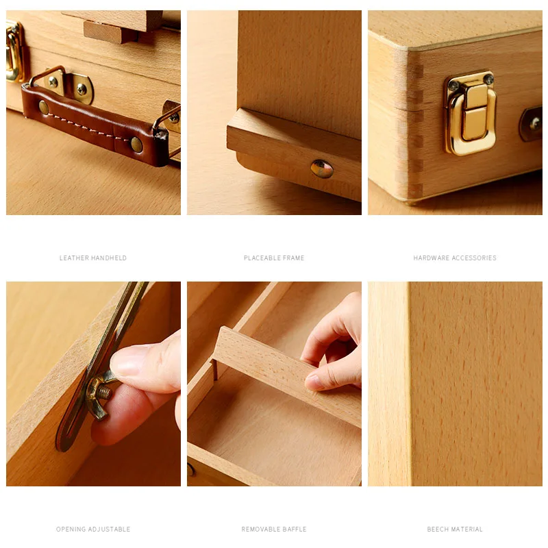 Настольная портативная Красная эмаль деревянная коробка для масляной живописи