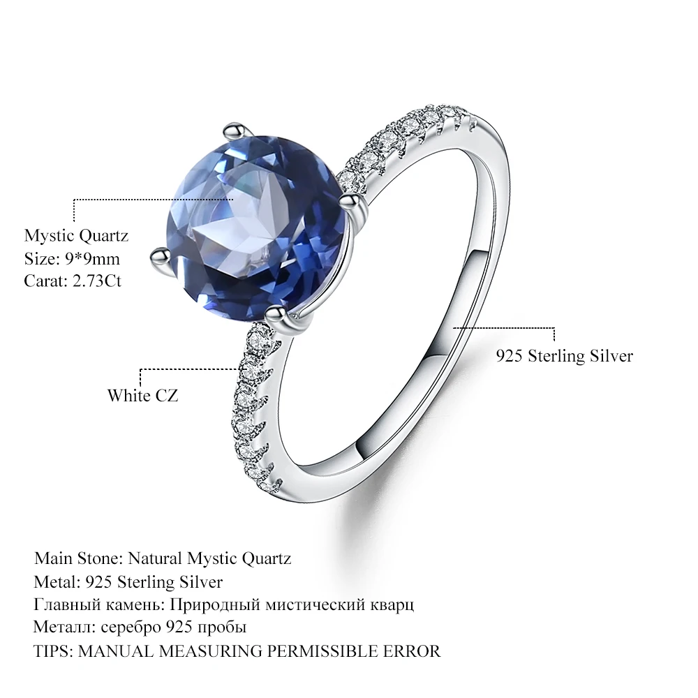 Gem's Ballet 2.73Ct натуральный иолит синий мистик кварц простое кольцо 925 пробы серебряные обручальные кольца для женщин хорошее ювелирное изделие