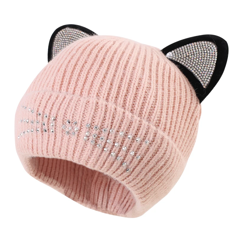 Детские Кепки Rhinstone Cat Дизайн шапка для девочки крючком кошачьими ушками
