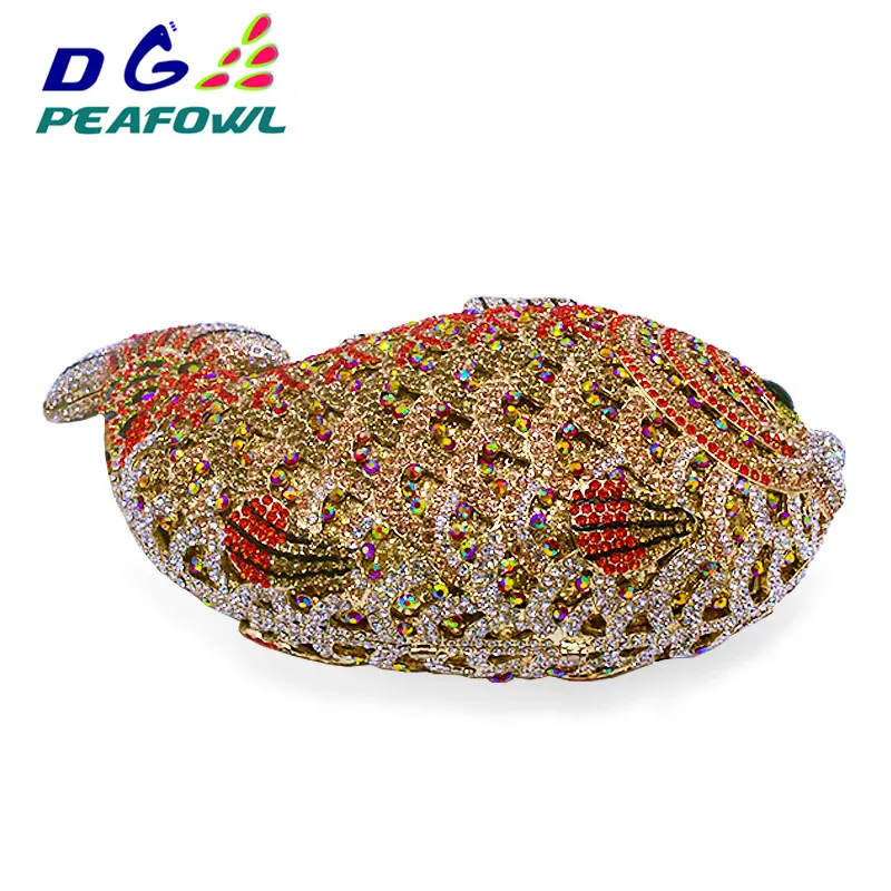 Стильный животных Роскошная обувь с украшением в виде кристаллов с заклепками вечерняя сумочка; BS010 рыбы горный хрусталь леди клатч сумка для банкета прекрасные золотые вечерние кошелек pochette