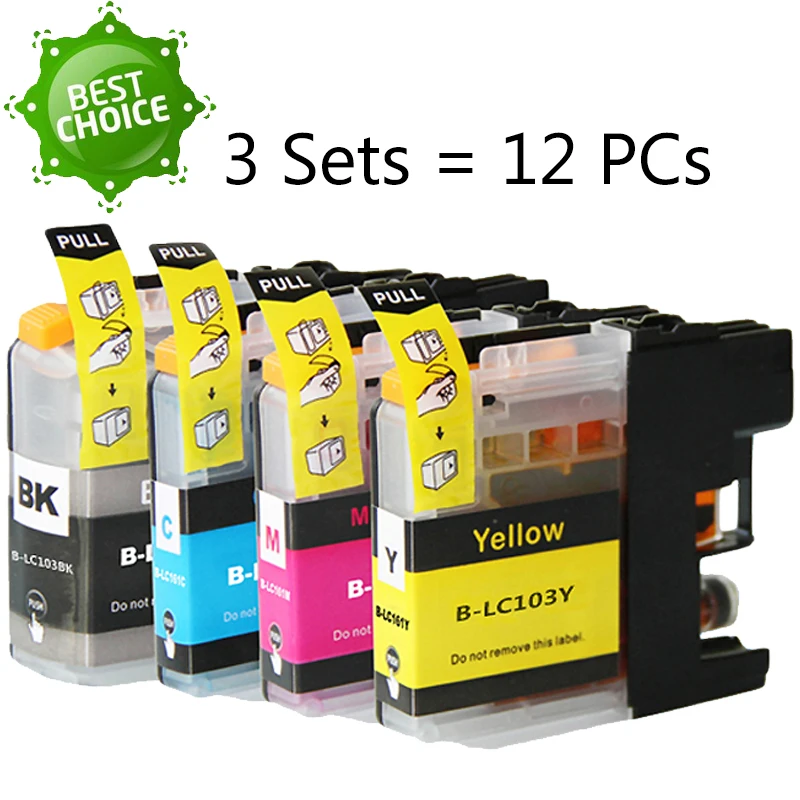 12 X LC103 совместимый чернильный картридж для brother J4310DW J4410DW J4510DW J4610DW J4710DW J6520DW J6720DW