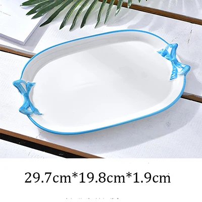 Blue Big oval Милая белая керамическая тарелка Фруктовница фарфоровое декоративное блюдо, ювелирный десерт для еды, блюдо для хранения, украшение комнаты, подарок для девочки - Цвет: Blue Big oval