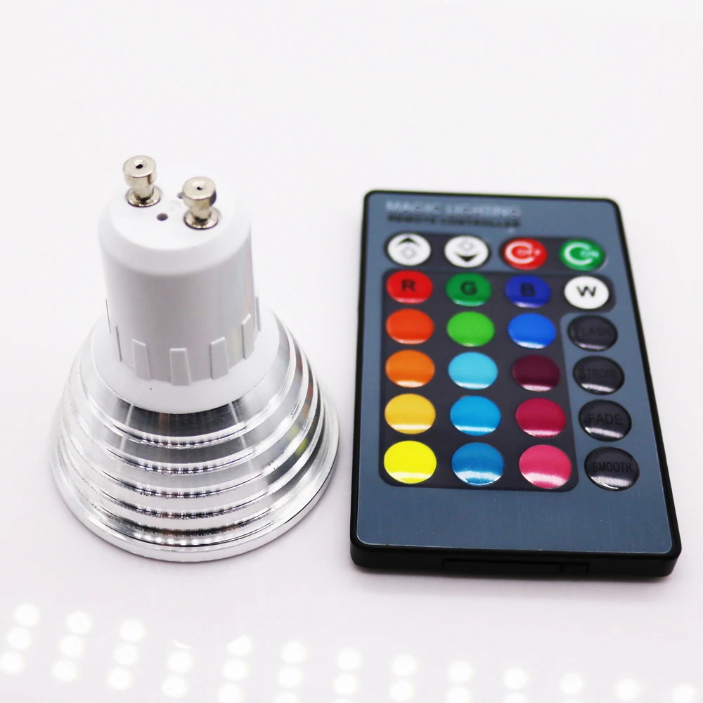 20 pcs/lot 3W GU10 RGB LED Bulb 16Color Spotlight with IR Remote Controller Lamp for Home Party Decoration | Лампы и освещение