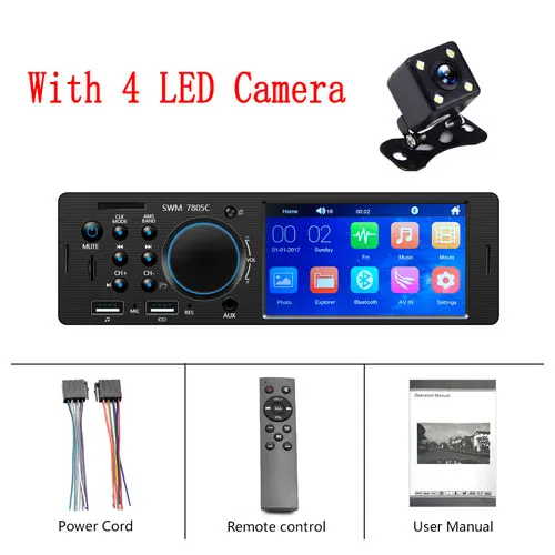 With 4 LED Camera Camecho 4,1 дюймов Автомобильный Радио 1 Din аудио Радио автомобильный радиоприемник с Bluetooth Сенсорный экран MP5 мультимедийный плеер FM/AUX/USB камера заднего вида - Цвет: With 4 LED Camera