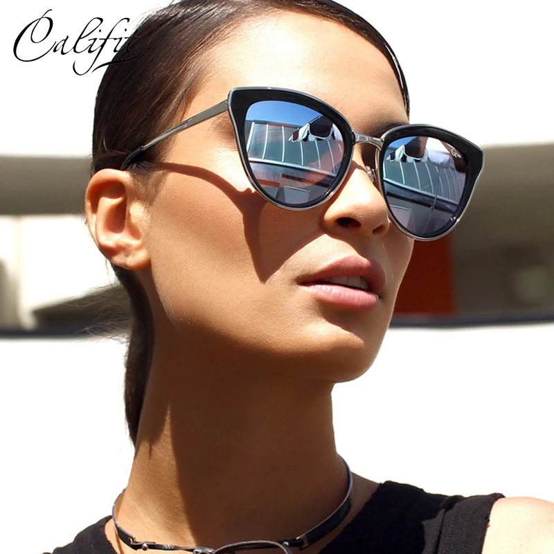 CALIFIT Ретро кошачий глаз солнцезащитные очки женские дизайнерские очки металлическая оправа UV400 очки oculos lunette de soleil покрытие UV400 оттенки
