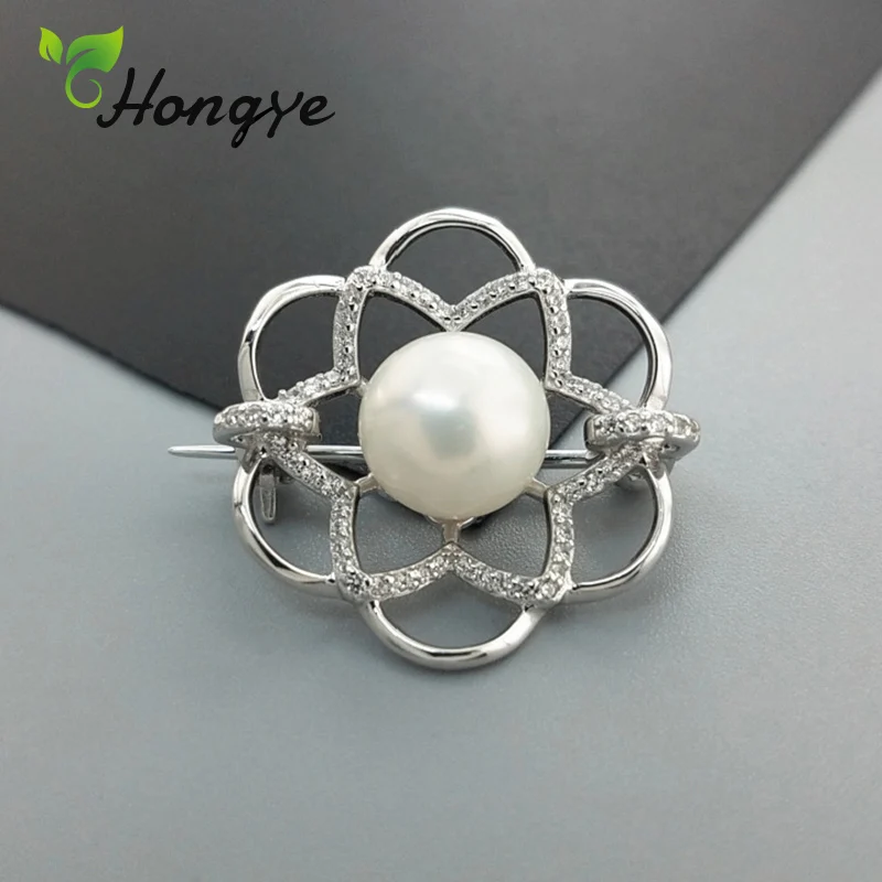 silver Hongye выдалбливают цветочные моды брошь булавки для девочек Серебро 925 пальто аксессуары прекрасный драгоценный камень брошь из натурального жемчуга - Цвет камня: silver