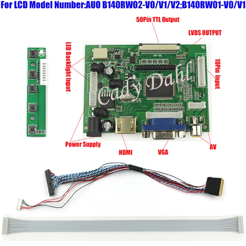 Плата контроллера HDMI VGA 2AV + 40 контактный кабель Lvds в комплекте для B140RW02 V0/V1/V2 B140RW01