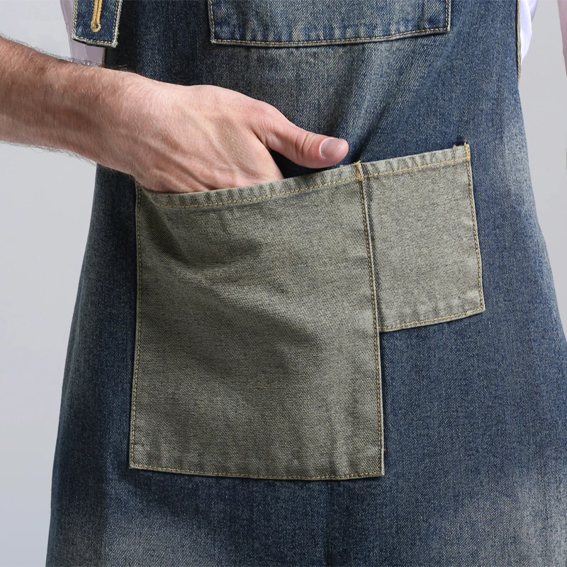 Джинсовый фартук для барбекю нагрудник взрослых карманный кухонный уборки