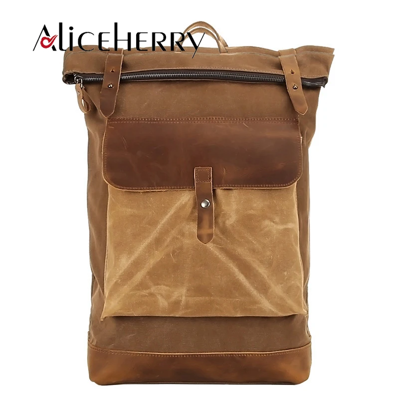 Man Canvas Leather Backpack Vintage High-capacity Laptop Cowhide Backpacks Men Women Backpack School Bags For Male Mochila