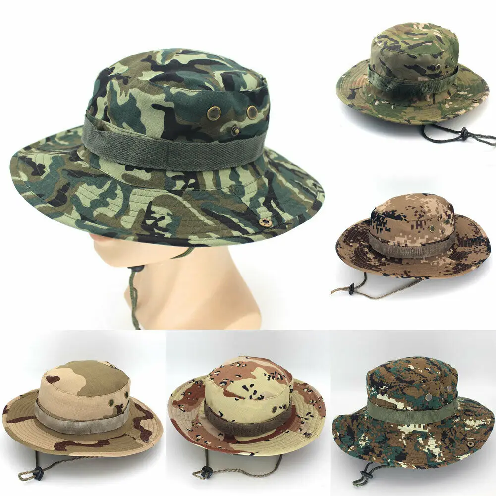 

2019 Sun Hat Panama Bucket Flap Hat Breathable Boonie Multicam Nepalese Boonie Camouflage Hats Outdoor Fishing Wide Brim hats