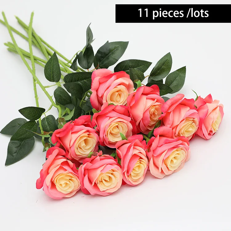 as picture color 11 шт./лот Свадебный букет из роз розы Искусственные цветы Белый Красный цвет шампанского фиолетовый розовый цветы для вечерние - Цвет: as picture color