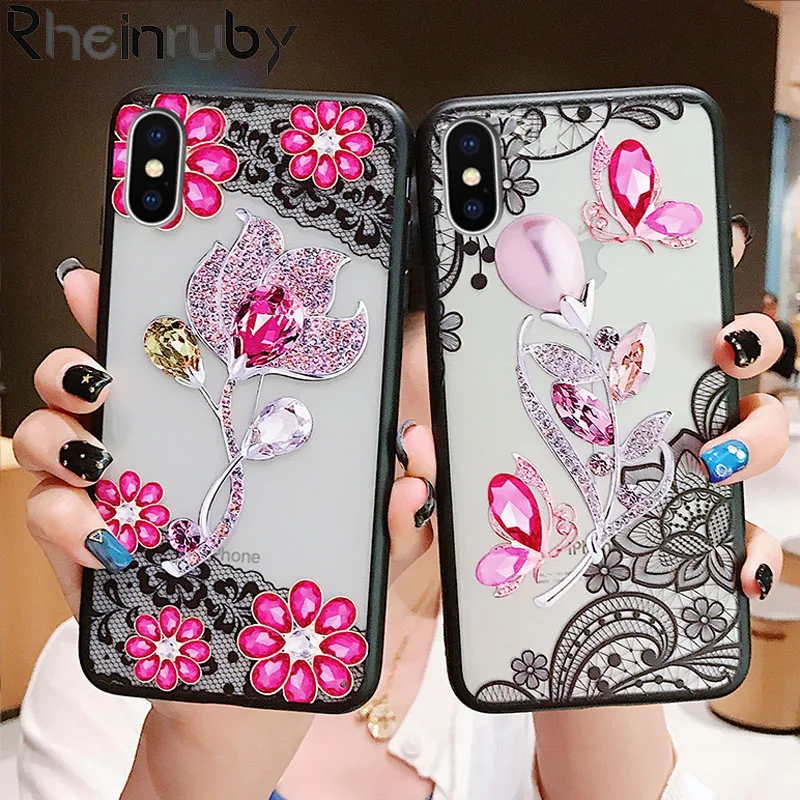 Rheinruby роскошный 3D рельефный кружевной Цветочный чехол для iPhone X XS XR Max Чехлы 6 S 7 8 Plus