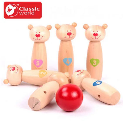 Классический Детский пазл деревянный медведь набор для боулинга 1-3 года забавная