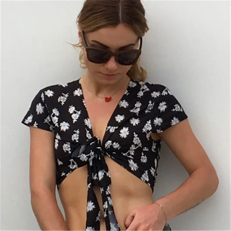 Летняя новая мода v-образным вырезом сексуальные маленькие белые цветочные