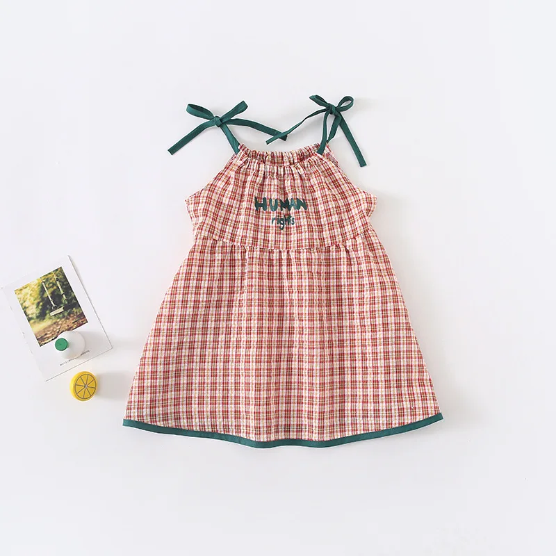 Новинка лета 2019 хлопковое платье принцессы в клетку с буквенным принтом