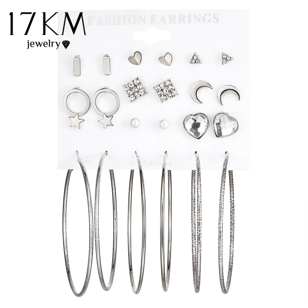 17KM Bijoux Woman Earrings Big Geometric Crystal Heart Stud For Women Fashion Simulated Pearl Party Statement Jewelry | Украшения и