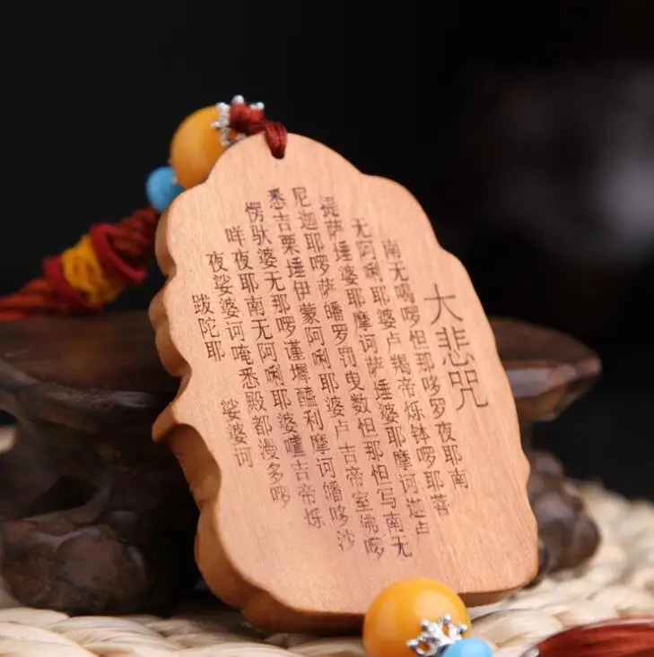 Китайский персик резьба по дереву лотос лист Гуань Инь квань Bodhisattva Верховая езда